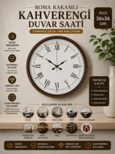 Roma Rakamlı Kahverengi Plastik Duvar Saati 36 cm · Model PP-3655I