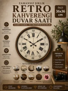 Retro Görünümlü Kahverengi Plastik Duvar Saati 36 cm · Model PP-3665I