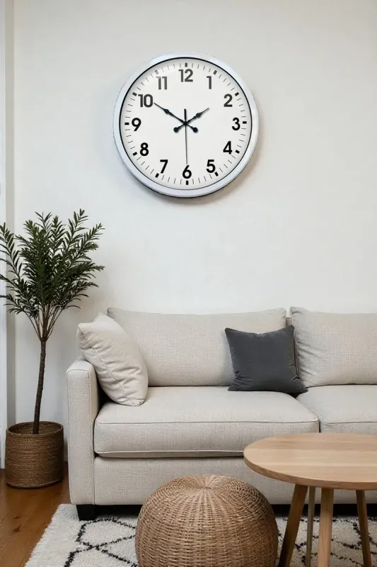 Beyaz Metal Duvar Saati 40 cm · Model 4001W