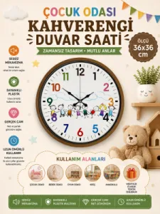 Çocuk Odası Kahverengi Plastik Duvar Saati 36 cm · Model PP-3693I