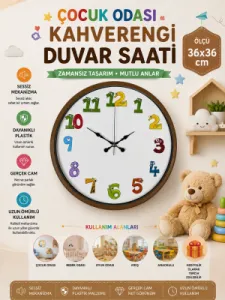 Çocuk Odası Kahverengi Plastik Duvar Saati 36 cm · Model PP-3694I