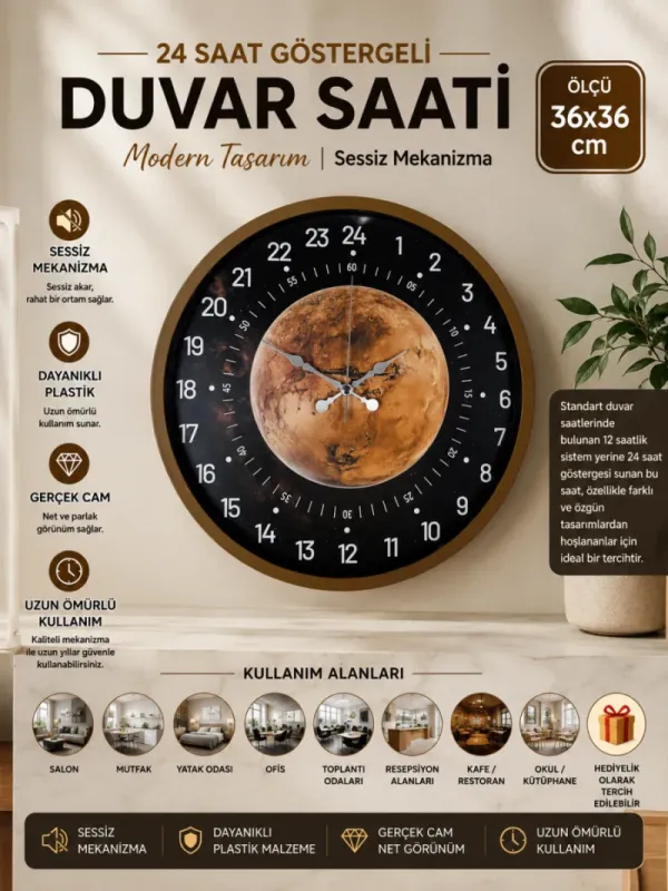 Göstergeli Kahverengi Plastik Duvar Saati 36 cm · Model PP-3695I