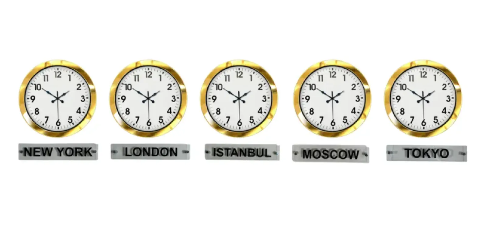 5 li Tabelalı 36 Cm Gold Metal Dünya Saati