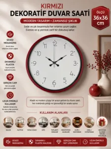 Kırmızı Plastik Duvar Saati 36 cm · Model PP-3604R