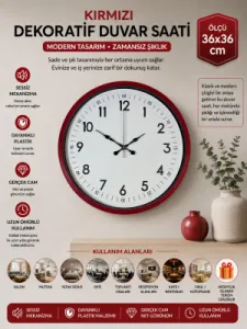 Kırmızı Plastik Duvar Saati 36 cm · Model PP-3605R