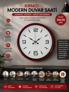 Kırmızı Plastik Duvar Saati 36 cm · Model PP-3608R