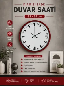 Kırmızı Plastik Duvar Saati 36 cm · Model PP-3689R