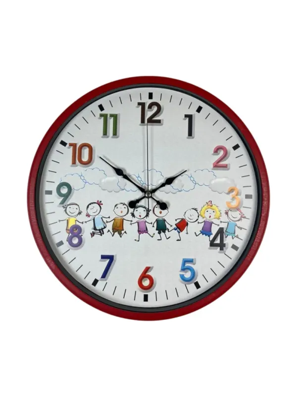 Çocuk Odası Kırmızı Plastik Duvar Saati 36 cm · Model PP-3693R