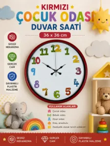 Çocuk Odası Kırmızı Plastik Duvar Saati 36 cm · Model PP-3694R