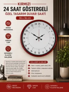 Göstergeli Kırmızı Plastik Duvar Saati 36 cm · Model PP-3697R