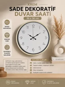 Krem Plastik Duvar Saati 36 cm · Model PP-3604X