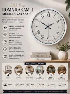 Retro Görünümlü Beyaz Metal Duvar Saati 40 cm · Model 4055W