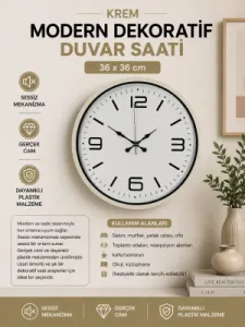 Krem Plastik Duvar Saati 36 cm · Model PP-3608X