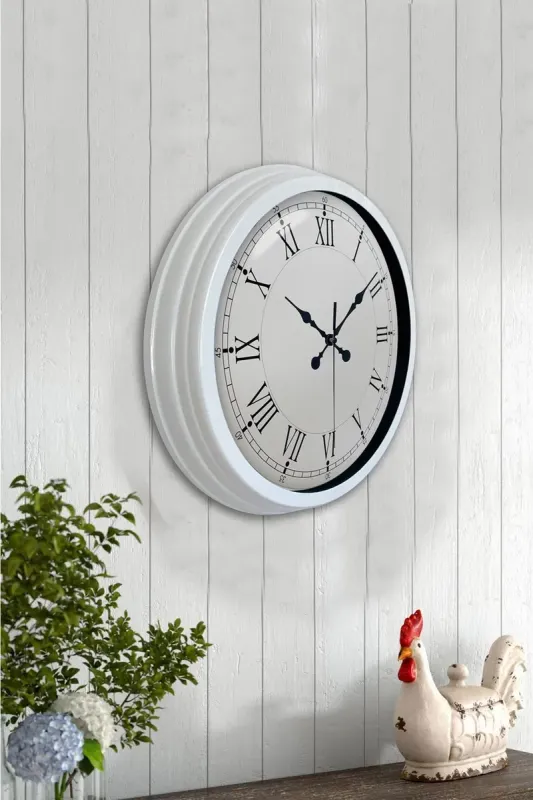 Retro Görünümlü Beyaz Metal Duvar Saati 40 cm · Model 4055W