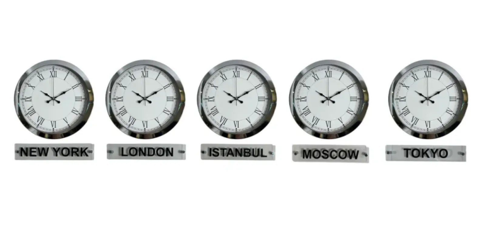 5 li Tabelalı 36 Cm Krom Metal Dünya Saati