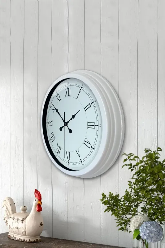 Retro Görünümlü Beyaz Metal Duvar Saati 40 cm · Model 4055W