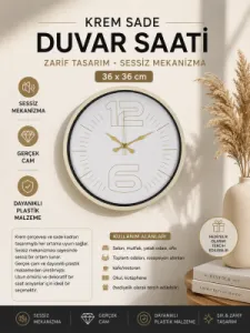 Krem Plastik Duvar Saati 36 cm · Model PP-3648X