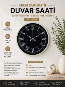 Roma Rakamlı Krem Plastik Duvar Saati 36 cm · Model PP-3651X