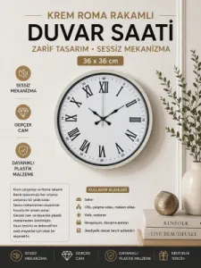 Roma Rakamlı Krem Plastik Duvar Saati 36 cm · Model PP-3654X