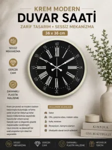Krem Plastik Duvar Saati 36 cm · Model PP-3659X