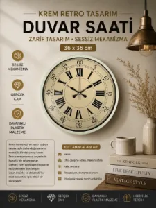 Retro Görünümlü Krem Plastik Duvar Saati 36 cm · Model PP-3665X