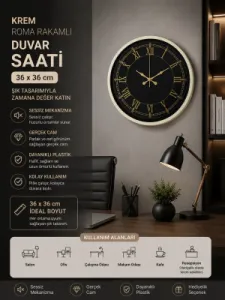Roma Rakamlı Krem Plastik Duvar Saati 36 cm · Model PP-3672X