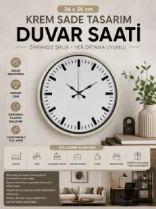 Krem Plastik Duvar Saati 36 cm · Model PP-3689X