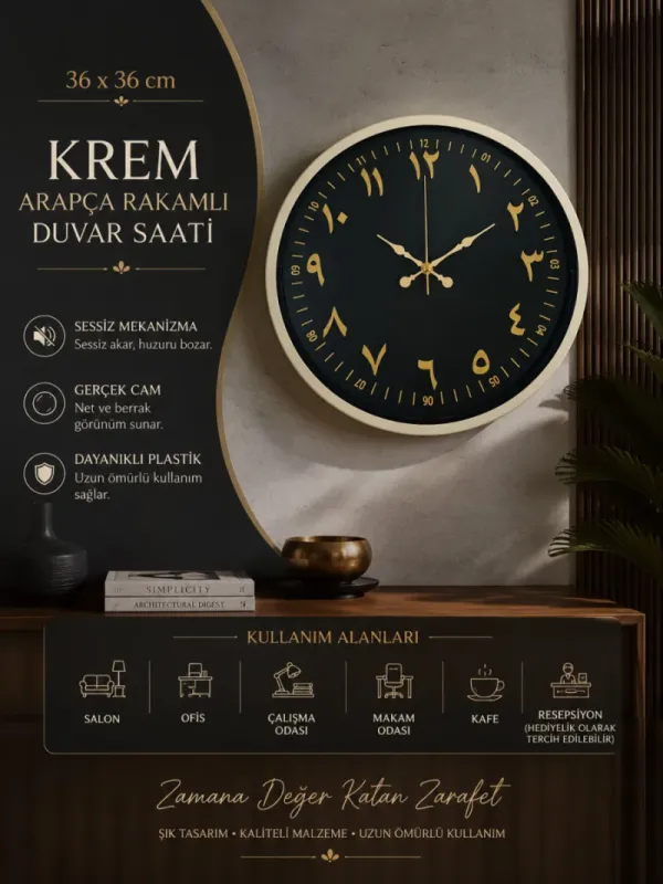 Krem Plastik Duvar Saati 36 cm · Model PP-3691X