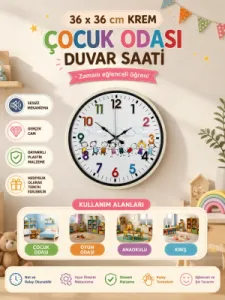 Çocuk Odası Krem Plastik Duvar Saati 36 cm · Model PP-3693X