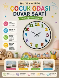 Çocuk Odası Krem Plastik Duvar Saati 36 cm · Model PP-3694X