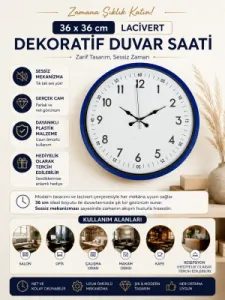 Lacivert Plastik Duvar Saati 36 cm · Model PP-3605V