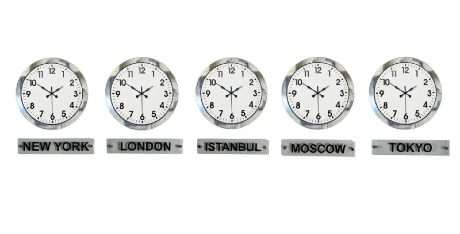 5 li Tabelalı 36 Cm Krom Metal Dünya Saati