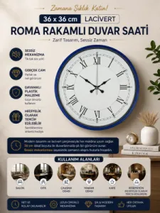 Roma Rakamlı Lacivert Plastik Duvar Saati 36 cm · Model PP-3655V