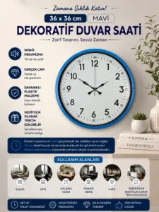 Mavi Plastik Duvar Saati 36 cm · Model PP-3605M
