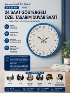 Göstergeli Mavi Plastik Duvar Saati 36 cm · Model PP-3697M