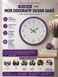 Mor Plastik Duvar Saati 36 cm · Model PP-3604Z