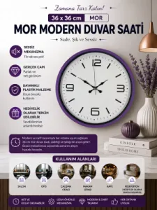 Mor Plastik Duvar Saati 36 cm · Model PP-3608Z