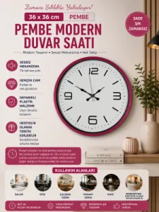 Pembe Plastik Duvar Saati 36 cm · Model PP-3608P