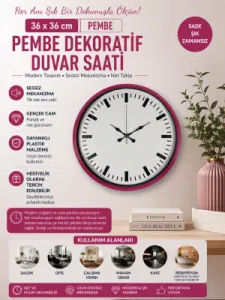 Pembe Plastik Duvar Saati 36 cm · Model PP-3689P