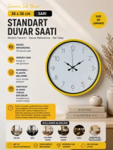 Sarı Plastik Duvar Saati 36 cm · Model PP-3604Y