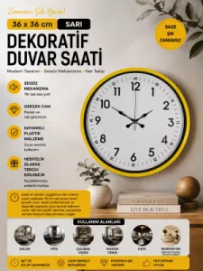 Sarı Plastik Duvar Saati 36 cm · Model PP-3605Y