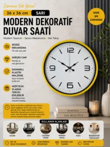 Sarı Plastik Duvar Saati 36 cm · Model PP-3608Y