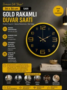 Sarı Plastik Duvar Saati 36 cm · Model PP-3610Y