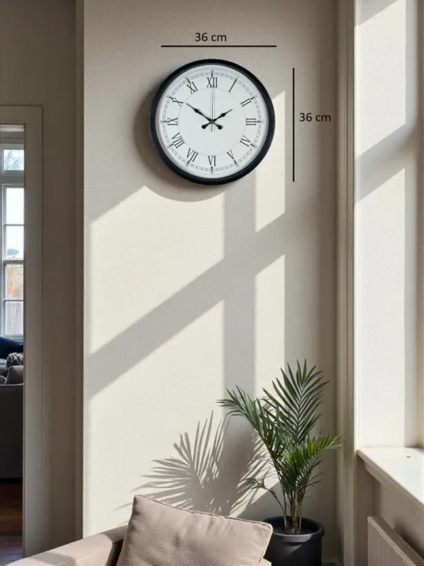 Roma Rakamlı Siyah Plastik Duvar Saati 36 cm · Model PP-3655B