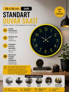 Sarı Plastik Duvar Saati 36 cm · Model PP-3623Y