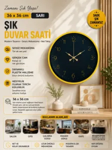 Sarı Plastik Duvar Saati 36 cm · Model PP-3646Y