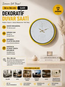 Sarı Plastik Duvar Saati 36 cm · Model PP-3648Y