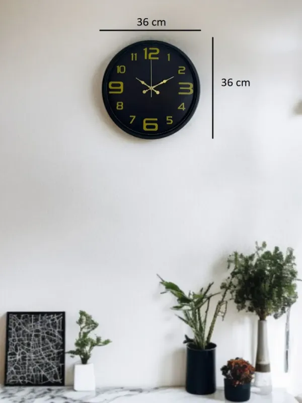 Siyah Plastik Duvar Saati 36 cm · Model PP-3610B