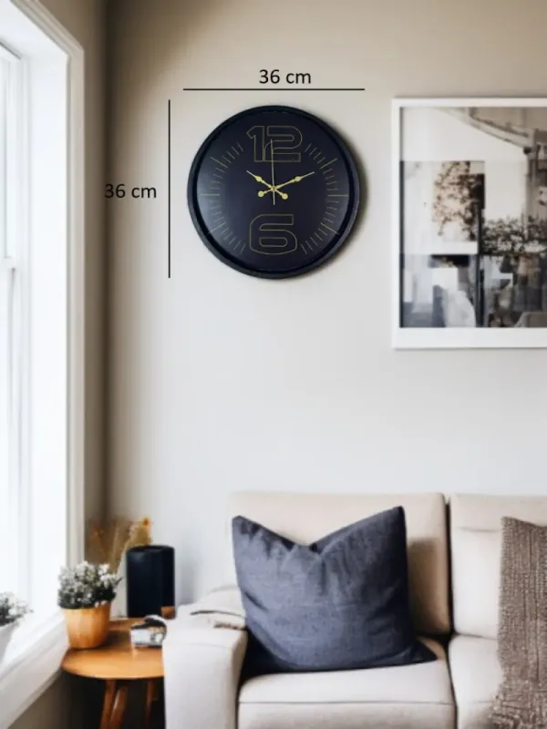 Siyah Plastik Duvar Saati 36 cm · Model PP-3612B