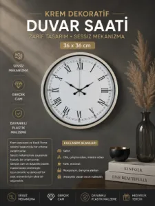Roma Rakamlı Krem Plastik Duvar Saati 36 cm · Model PP-3655X